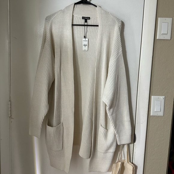 Express Sweaters - Long knit white cardigan, express size small